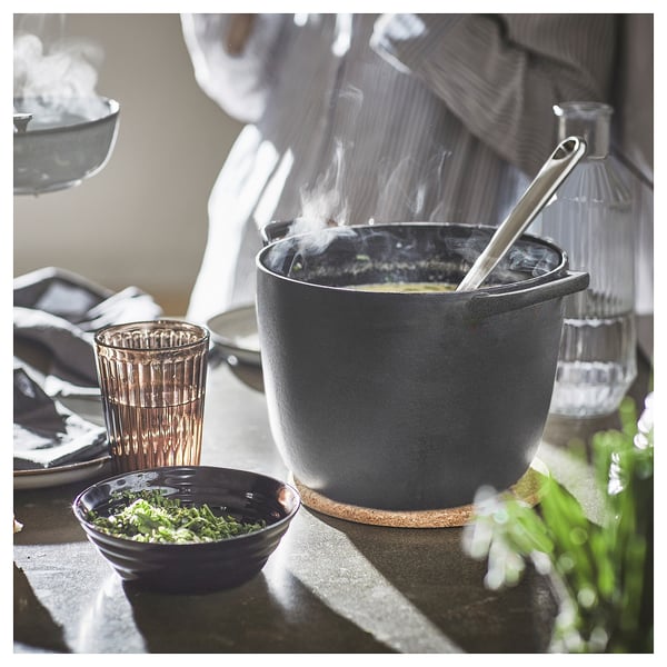 VARDAGEN Pot with lid, enamelled cast iron matte/black, 5 l