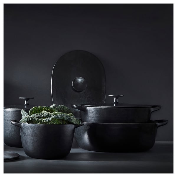 VARDAGEN Pot with lid, enamelled cast iron matte/black, 5 l