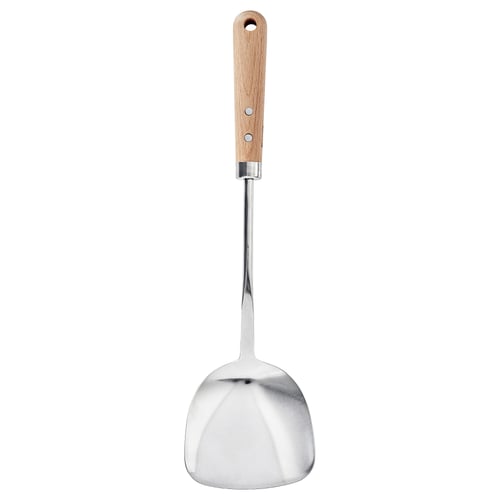 A VARDAGEN wok spatula with a silver blade and light wood handle, designed for safe and efficient cooking.