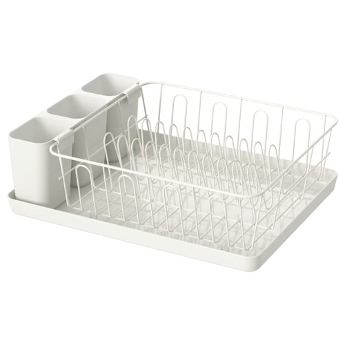 VARIERA white kitchen dish drainer, abs plastic & steel, rectangular, with removable tray.