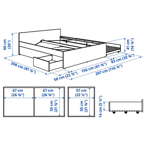 VIHALS Bed frame, 2 stor box/1 trundle bed