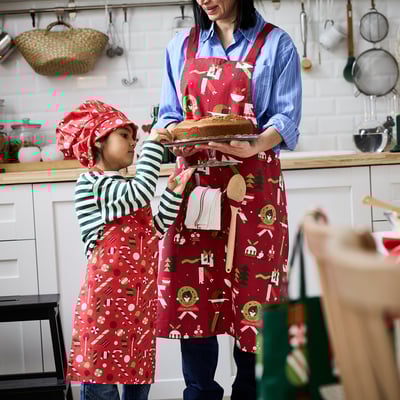 VINTERFINT Apron, Christmas pattern red, 85x89 cm