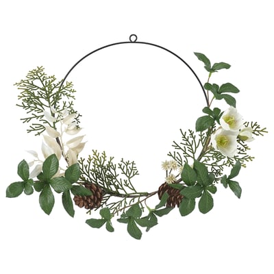 VINTERFINT Artificial half wreath, indoor/outdoor green/white, 45 cm