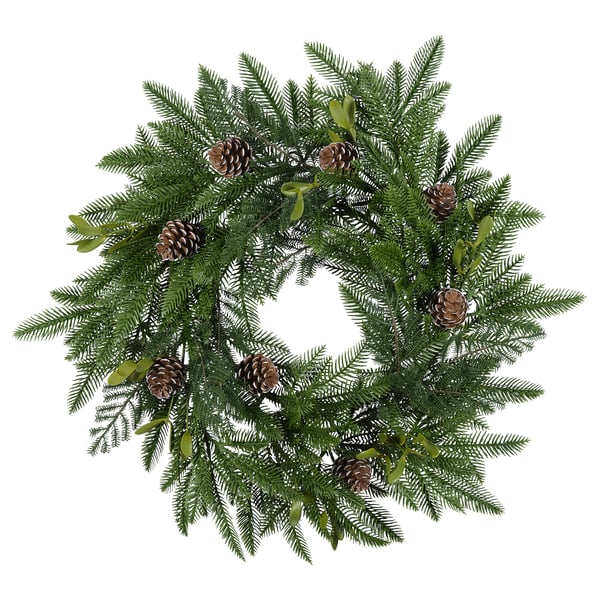 VINTERFINT Artificial wreath, indoor/outdoor/pine cone green, 60 cm