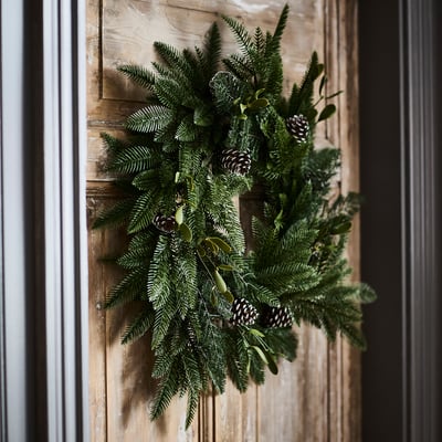VINTERFINT Artificial wreath, indoor/outdoor/pine cone green, 60 cm