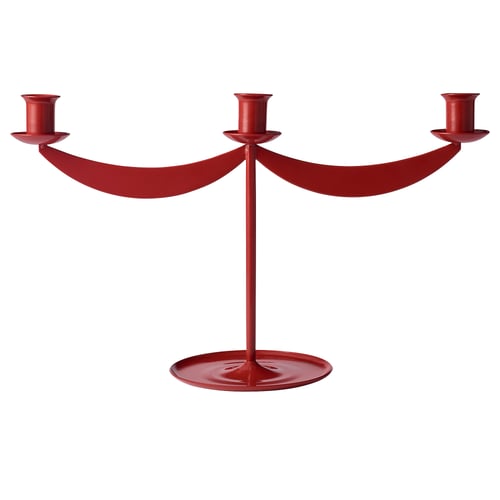 VINTERFINT Candlestick, for 3 candles red, 24 cm