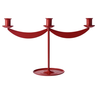 VINTERFINT Candlestick, for 3 candles red, 24 cm