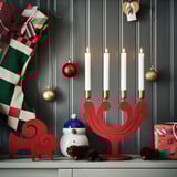 VINTERFINT Candlestick, for 4 candles red, 29 cm