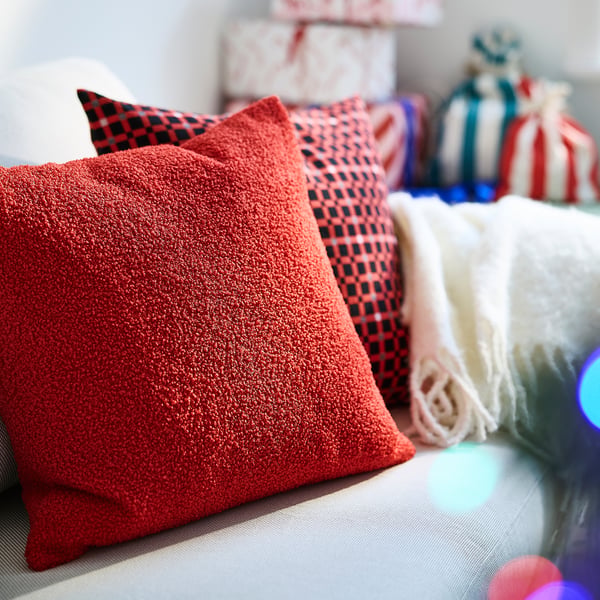 VINTERFINT Cushion cover, check pattern red, 50x50 cm