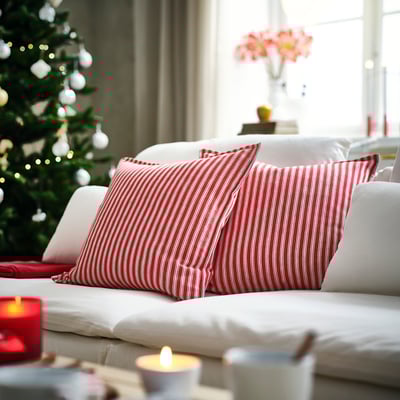 VINTERFINT Cushion cover, stripe red/white, 50x50 cm