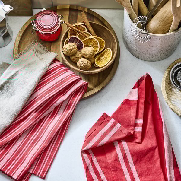 VINTERFINT Dish towel, mixed patterns red/white, 50x70 cm