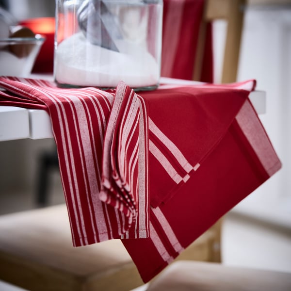 VINTERFINT Dish towel, mixed patterns red/white, 50x70 cm