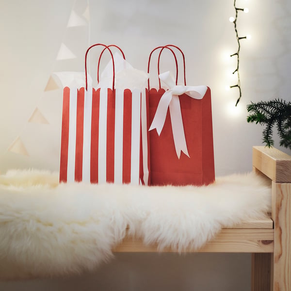 VINTERFINT Gift bag, stripe red, 18x22 cm