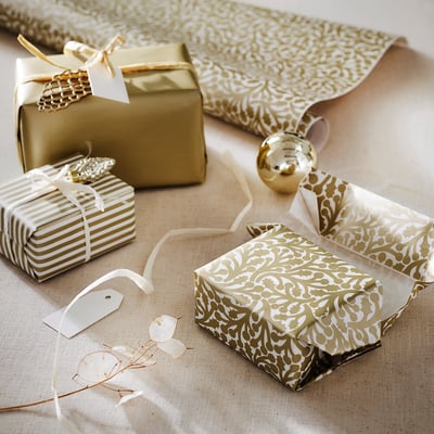 VINTERFINT Gift wrap, roll, mixed patterns gold/white, 3x0.7 m/2.10 m²