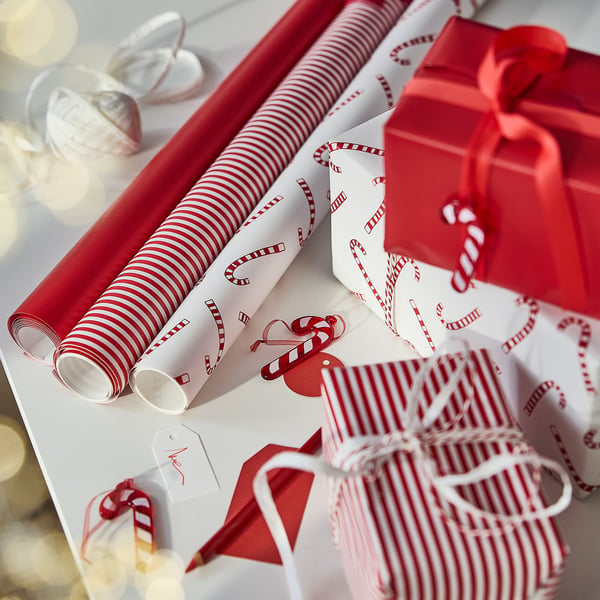 VINTERFINT Gift wrap, roll, mixed patterns/red/white, 3x0.7 m/2.10 m²