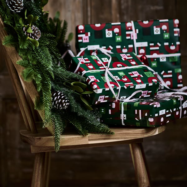 VINTERFINT Gift wrap, roll, Santa Claus pattern green, 4x1 m