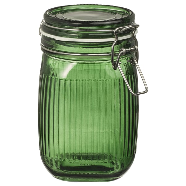 VINTERFINT Jar with lid, glass green, 1 l
