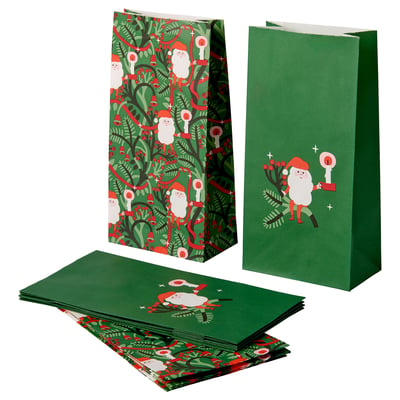 VINTERFINT Paper bag, mixed patterns green, 12x24 cm