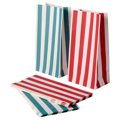 VINTERFINT Paper bag, stripe red/turquoise, 15x30 cm