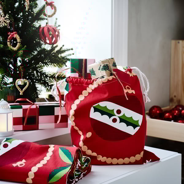 VINTERFINT Pre-cut fabric, Christmas ornament patterned red, 150x300 cm