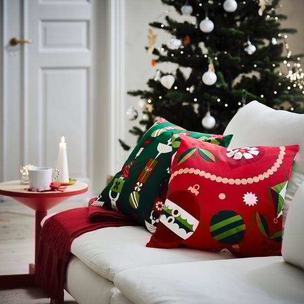 VINTERFINT Pre-cut fabric, Christmas ornament patterned red, 150x300 cm