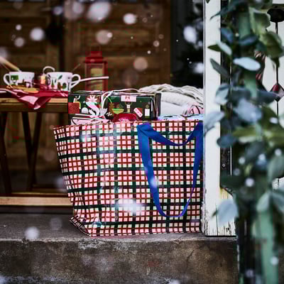 VINTERFINT Shopping bag, large, check pattern multicolor, 55x37x35 cm/71 l