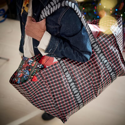 VINTERFINT Shopping bag, large, check pattern/multicolor, 55x37x35 cm/71 l