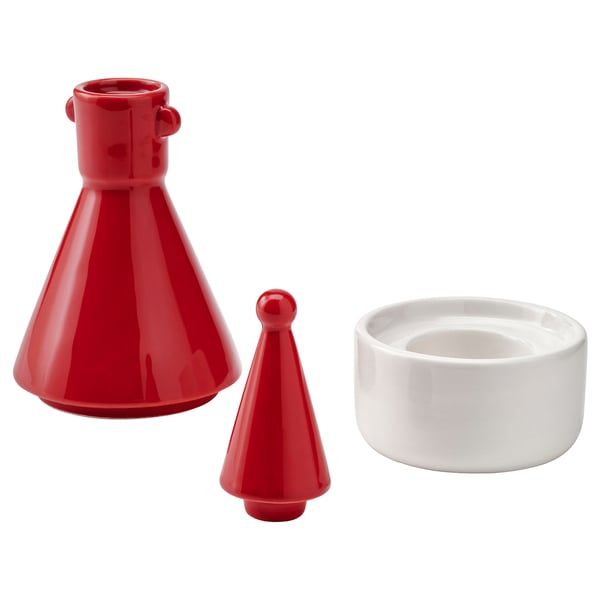 VINTERFINT Tealight and candle holder, white/red, 22 cm