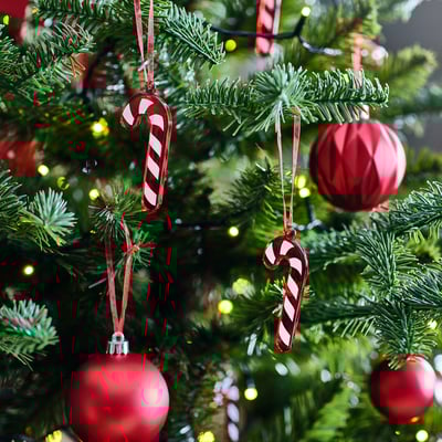 VINTERFINT Tree ornament, glass/candy cane red/white, 8 cm