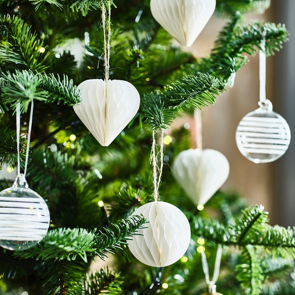 VINTERFINT Tree ornament set of 6, mixed shapes white