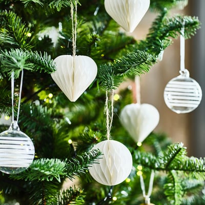 VINTERFINT Tree ornament set of 6, mixed shapes white