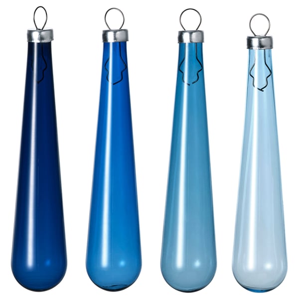 VINTERFINT Tree ornament, tear drop shape glass/blue, 14 cm