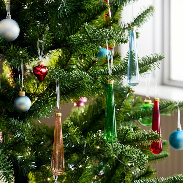 VINTERFINT Tree ornament, tear drop shape glass/mixed colors, 14 cm