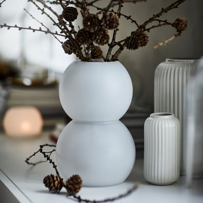VINTERFINT Vase, frosted glass/white, 21.5 cm