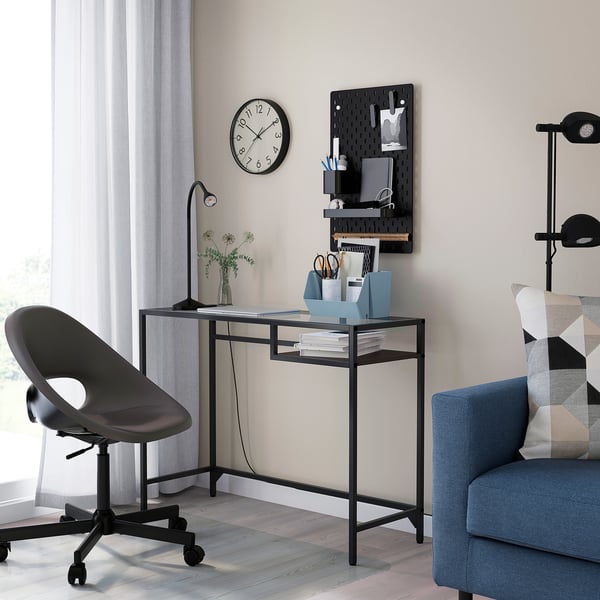 VITTSJÖ / ELDBERGET Desk and chair, black-brown/dark gray black