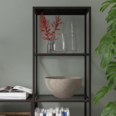 VITTSJÖ Shelf unit, black-brown/glass, 51x175 cm