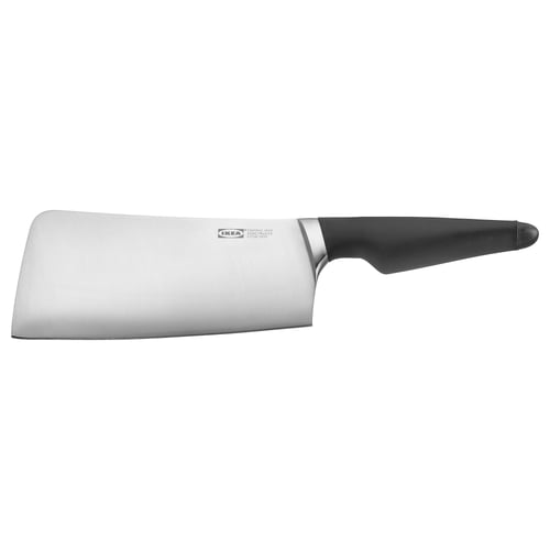 Ikea VÖRDA knife, black and silver, durable stainless steel, wide cleaver blade, ergonomic handle.