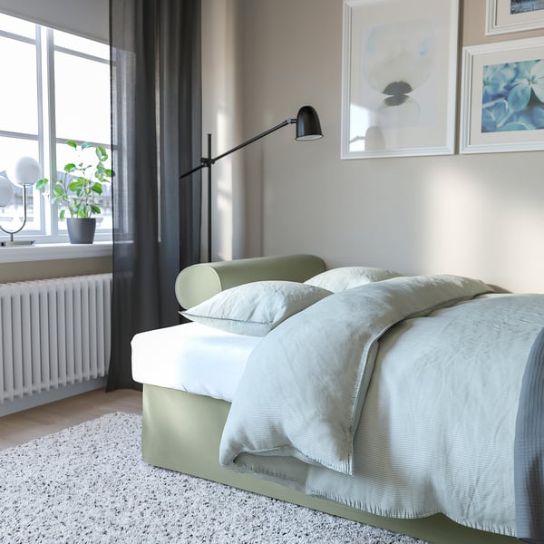 VRETSTORP Sleeper sofa, Hakebo gray-green