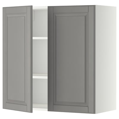 METOD เมท็อด ตู้แขวน+ชั้นวางของ 2 บานปิด, ขาว/บู๊ดบิน เทา, 80x37x80 ซม.