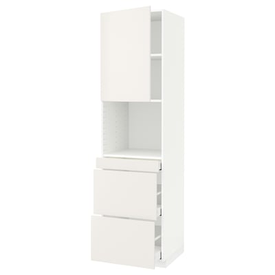 METOD メトード / MAXIMERA マキシメーラ ハイキャビネット 電子レンジ用 扉/引き出し3個付き, ホワイト/ヴェッディンゲ ホワイト, 60x60x220 cm