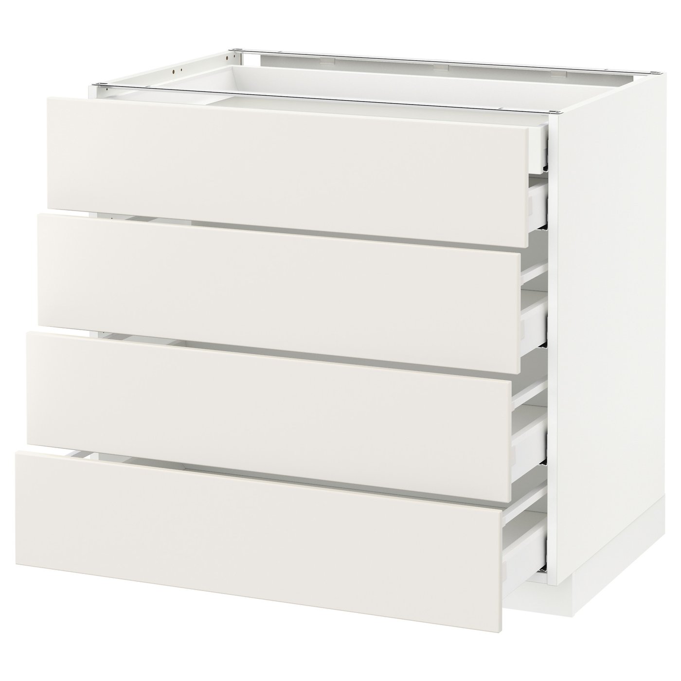 METODベースキャビネット 引き出し前部3枚/引き出し4個付き, ホワイト/ニッケボー マットチャコール[9](39498225) ProTuning METOD⁄MAXIMERA ベースキャビネット 引き出し3段付き