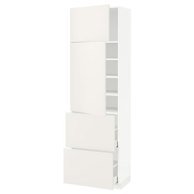 METOD メトード / MAXIMERA マキシメーラ ハイキャビネット 扉2枚+引き出し2段付き, ホワイト/ヴェッディンゲ ホワイト, 60x41x200 cm