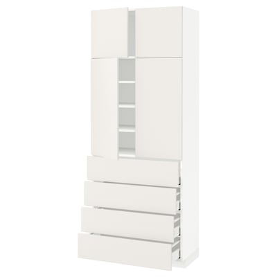 METOD メトード / MAXIMERA マキシメーラ ハイキャビネット 棚板/引き出し4個/扉4枚付き, ホワイト/ヴェッディンゲ ホワイト, 80x41x200 cm