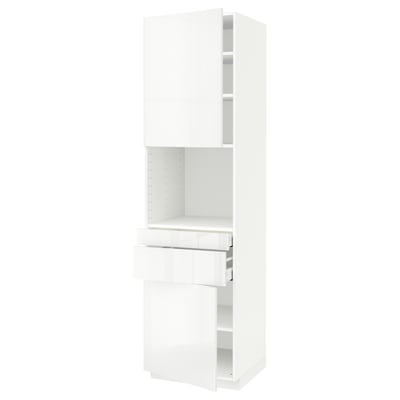 METOD メトード / MAXIMERA マキシメーラ ハイキャビネット 電子レンジ用 引き出し2個/扉2枚付き, ホワイト/リンガフルト ホワイト, 60x60x220 cm