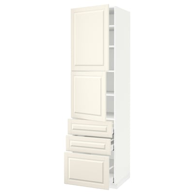 METOD メトード / MAXIMERA マキシメーラ ハイキャビネット 扉2枚＋引き出し3個付き, ホワイト/ボードビーン オフホワイト, 60x60x220 cm