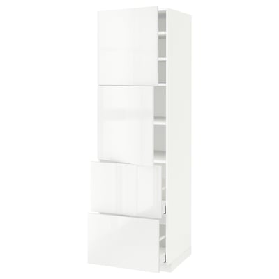 METOD メトード / MAXIMERA マキシメーラ ハイキャビネット 扉2枚+引き出し2段付き, ホワイト/リンガフルト ホワイト, 60x60x200 cm