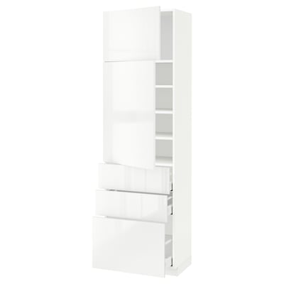 METOD メトード / MAXIMERA マキシメーラ ハイキャビネット 棚板/引き出し3個/扉2枚付き, ホワイト/リンガフルト ホワイト, 60x41x200 cm