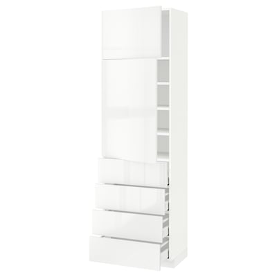 METOD メトード / MAXIMERA マキシメーラ ハイキャビネット 扉2枚/棚板/引き出し4個付き, ホワイト/リンガフルト ホワイト, 60x41x200 cm