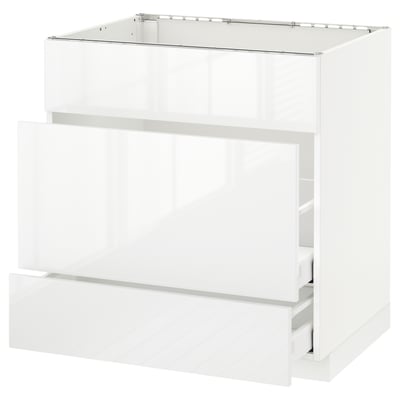 METOD メトード ベースキャビネット シンク用+引き出し前部3/引き出し2, ホワイト マキシメーラ/リンガフルト ホワイト, 80x60x80 cm