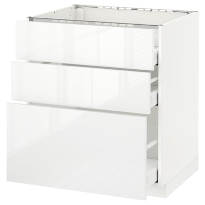 METOD メトード ベースキャビネット コンロ用/引き出し前部3/引き出し3, ホワイト マキシメーラ/リンガフルト ホワイト, 75x60x80 cm